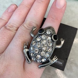 Drema silver tone rhinestone frog ring